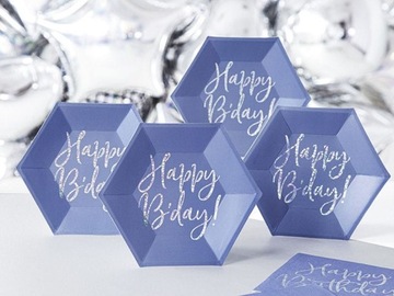Бумажные тарелки на день рождения ТЕМНО-СИНИЕ HAPPY B'DAY 20 см 6 шт.