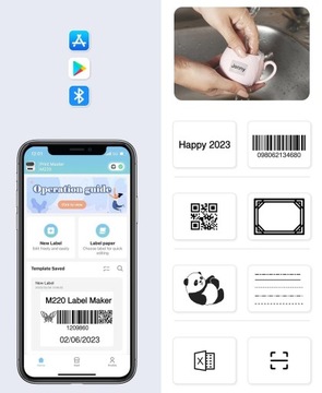 Термопринтер этикеток Phomemo M220 с Bluetooth Android IOS длиной до 80 мм