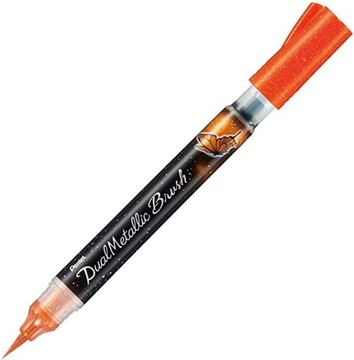 PISAK PĘDZELKOWY do kaligrafii Pentel Brush Pen Dual Metallic POMARAŃCZOWY