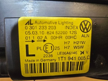 фото thumb №6, Vw touran рестайлинг 1t1 лампа левая линза чёрная 1t1941005c