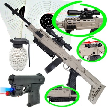 Снайперская винтовка АК-12 с шариками + лазерный пистолет + ядра для гранат 800 шт.