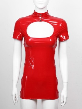 SUKIENKA SKÓRZANA CZERWONA seksowna DAMSKA z 2 ZAMKAMI MINI SEXY MODNA XL