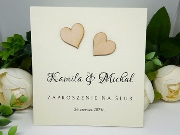 ZS12 *2 K Zaproszenie na ślub ślubne z drewnianymi serduszkami