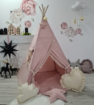 Zestaw Namiot Tipi Brudny Róż + Poduszki + Stabilizator