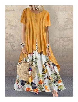 Plus Size Women's Summer Loose Printed Fake Two-Pi