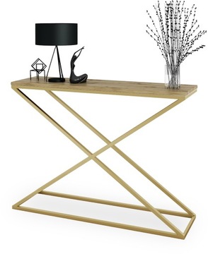 Nowoczesna Konsola X Przedpokój Loft 110x30x80 Metal Złota+Dąb Artisan
