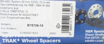 BMW F10 F11 F25 F12 F13 F20 F30 F21 F31 ПРОСТАВКИ КОЛЕСНЫЕ 5X120 72.5 2X15MM H&R