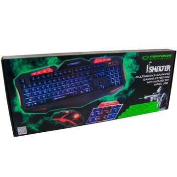 Esperanza EGK3000 GAMING LED USB SHELTER Комплект светодиодной клавиатуры и мыши