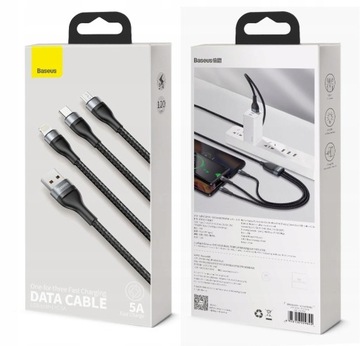USB-КАБЕЛЬ BASEUS 3IN1 ДЛЯ IPHONE MICRO TYPE-C 5A LED