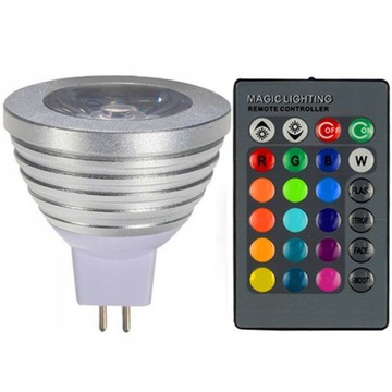 3 светодиодные лампы MR16 RGB COLORS 3 Вт АЛЮМИНИЕВЫЙ ПУЛЬТ ДИСТАНЦИОННОГО УПРАВЛЕНИЯ