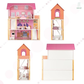 Розовый деревянный кукольный домик LULILO Tulipo 70см