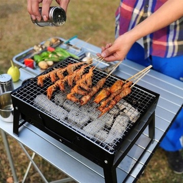 GRILL SKŁADANY TURYSTYCZNY PRZENOŚNY WALIZKA +ZESTAW DO GRILLA 3w1 SZCZYPCE