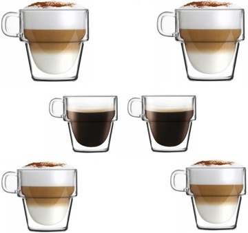 3x2 ZESTAW SZKLANKI TERMICZNE SENSO ESPRESSO LATTE KAWY FILIŻANKI PODWÓJNE