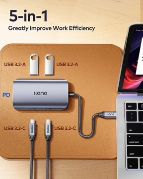 Концентратор Thunderbolt 4 LLANO 2 USB-A 2 USB-C для зарядки MacBook, 100 Вт, USB3.2 Gen2