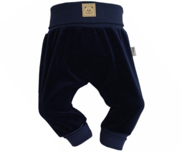 CIEPŁE PÓŁŚPIOCHY WELUROWE BEZ STÓP SPODNIE BAGGY Z WELURU 56 NAVY BLUE