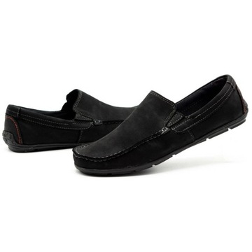 BUTY MĘSKIE MOKASYNY SKÓRZANE WSUWANE POLSKIE 763 CZARNY ZAMSZ 43