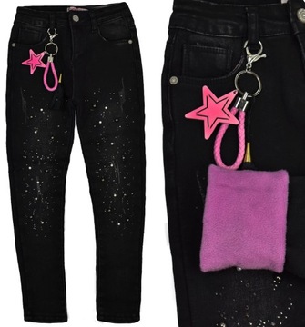 Czarne Jeans SPODNIE Ocieplane Polarem - 158/164