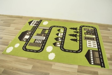 200x290 cm DYWAN DZIECIĘCY ULICE MIASTO DLA DZIECKA CHMURKI ZIELONY LUNA