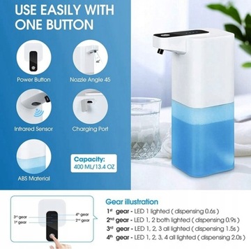 Дозатор для мыла производит пену без дополнительного мыла, USB C, аккумулятор 400 мл.