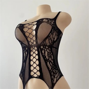 CZARNE BODYSTOCKING BODY pończochy SEXI kabaretka na ramiączkach eleganckie