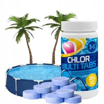 CHLOR BLUE Tabletki Multifunkcyjne 3w1 Dezynfekcji Wody Basen GAMIX 20g 1kg