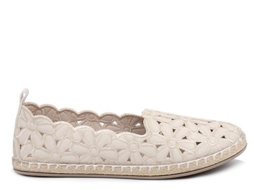 Buty damskie espadryle beżowe wsuwane baleriny ażurowe News 2417 38