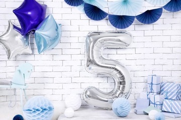 BALON FOLIOWY NA HEL CYFRA 5 SREBRNY DUŻY 86CM