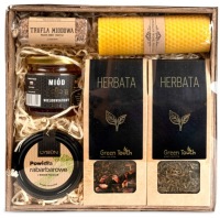 Подарочная корзина с чаем, джем и свечой кофе
