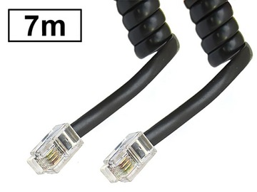 Kabel telefoniczny słuchawkowy spiralny czarny 7m