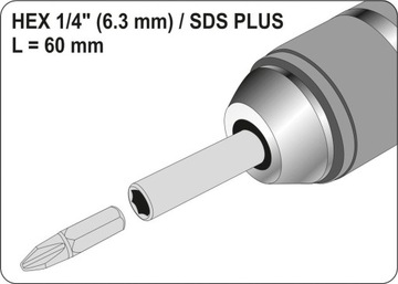 АДАПТЕР YATO SDS PLUS HEX ДЛЯ БИТ 1/4 ДЮЙМА YT-04690