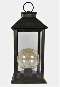 LAMPION LED LATARENKA Z ŻARÓWKĄ LATARENKA LED 14 x 29 cm CZARNO ZŁOTA O