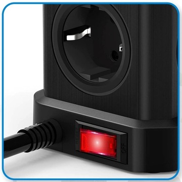 БЛОК ИСТОЧНИКА ПИТАНИЯ, ЗАЩИТНАЯ НАСТРОЙКА 9 в 1, 5 РАЗЪЕМОВ + 4 ПОРТА USB