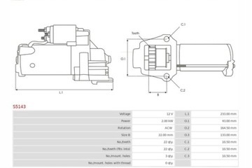 фото thumb №8, Стартер as-pl s5143 mitsubishi dodge jeep mitsubishi 12v 1.80kw