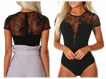 Трусики LACE с короткими рукавами BODY на молнии - ЧЕРНЫЙ L