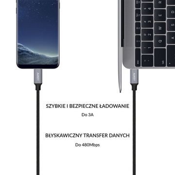 Кабель Aukey USB-C — USB-C PD 60 Вт, оплетка 2 м