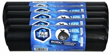Мешки для мусора 160л, 10шт, универсальные, прочные, чёрные Pam-Folie
