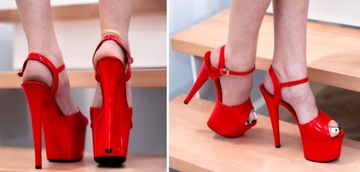 SZPILKI EROTYCZNE CZERWONE NA PLATFORMIE SexyHeels SANDAŁKI POLE DANCE r.35