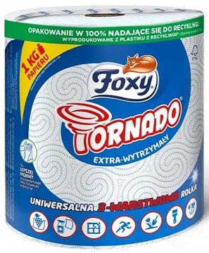КУХОННОЕ БУМАЖНОЕ ПОЛОТЕНЦЕ FOXY TORNADO, прочное, универсальный сертификат - А'1
