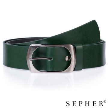 Ремень кожаный SEPHER, ширина 4см, ЗЕЛЕНЫЙ