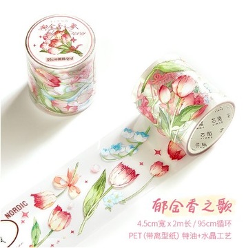 Taśma washi tape 4,5cm/2m PET kwiatki tulipany