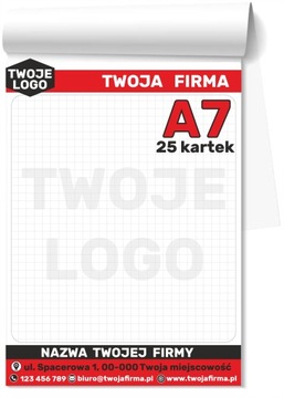 BLOCZKI Reklamowe A7 NOTESY klejone LOGO 50 sztuk