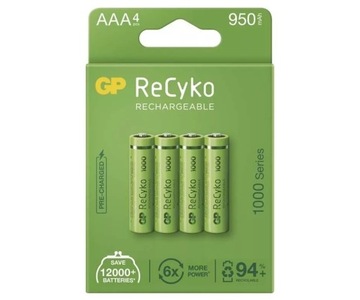 4 аккумулятора GP ReCyko+, 950 мАч, 1,2 В, AAA, NiMH