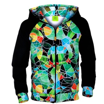BLUZA + KAPTUR + ZAMEK KOLOROWE KOŁA + CZARNY 140