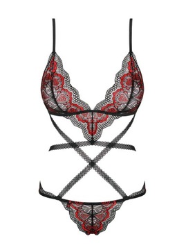 Черное боди Megies с красным узором S/M Obsess