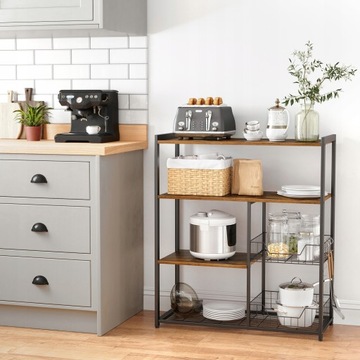 Baker's Rack, Kitchen Island с 2 металлическими корзинами, полками и крючками,