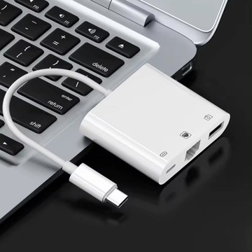 Przejściówka Adapter 3w1 USB-C do LAN / USB A / USB C do smartfona laptopa