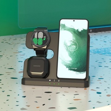 Быстрое индуктивное беспроводное зарядное устройство для Samsung 3в1