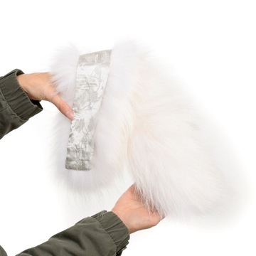 Futrzane obszycie do kaptura na miarę z jenota białego 45 cm