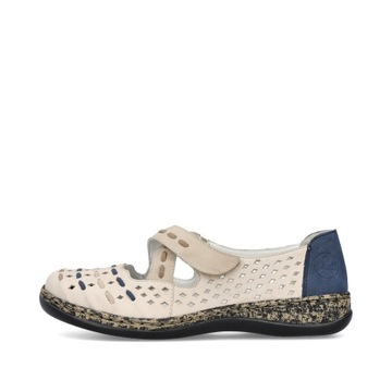 RIEKER buty, półbuty beżowe skórzane damskie 46378
