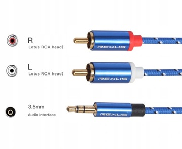 Мини-разъем AUX Audio 3,5 мм, 2x RCA-кабель, 5 м